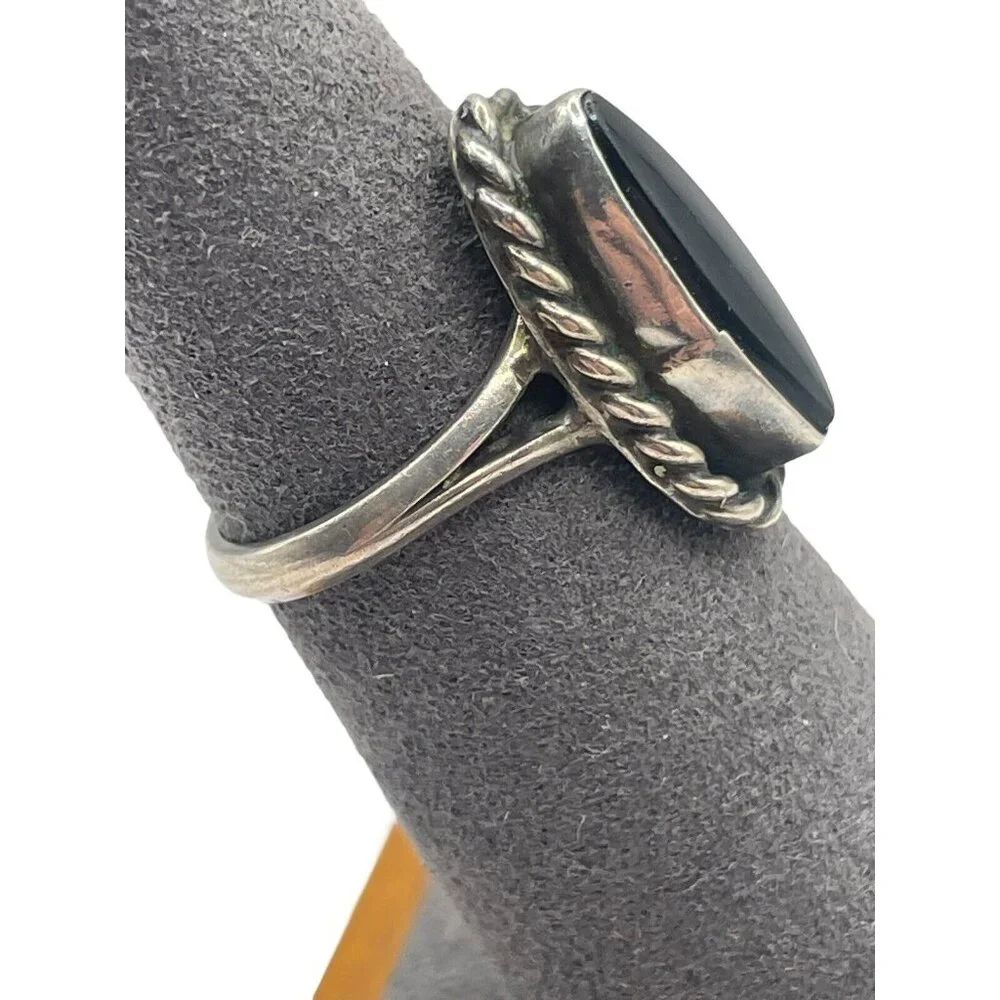 Sterling Silver 925 Ring Black Onyx Southwest Rope Woven Ring Handmade Size 4.75